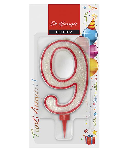 Candela di compleanno Gigante con glitter numero 9