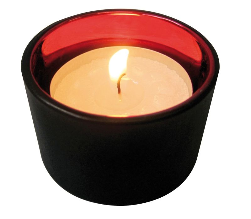 Porta tealight in vetro nero e interno a specchio - Rosso