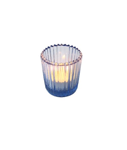 Bicchierino rigato porta tealight in vetro - Blu