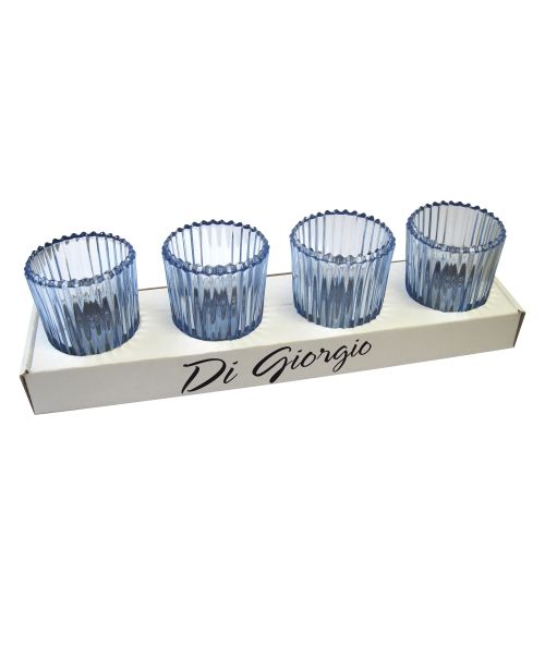 Bicchierino rigato porta tealight in vetro - Blu