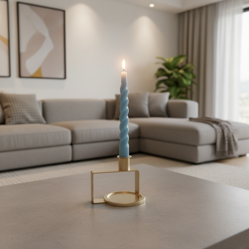 Candele laccate tortiglione Ø 2,2 cm h. 21 cm 3 pezzi -  Dusty Blue