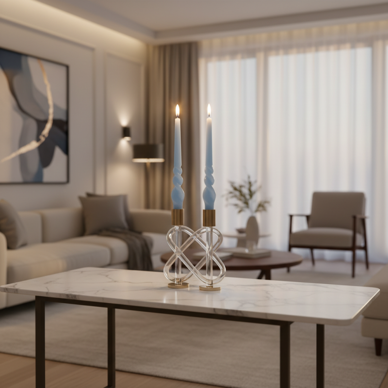 Set 2 candele voluta laccate h 30 cm - Dusty Blue