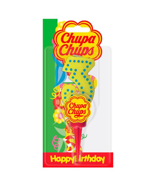 Candela compleanno Chupa Chups Numero 3 con supporto