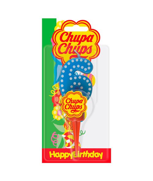 Candela compleanno Chupa Chups Numero 6 con supporto