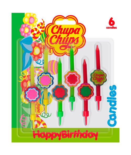 6 Candeline Chupa Chups con fiorellino e supporto