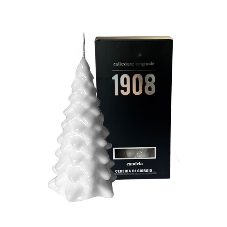 Candela Albero di Natale artigianale - Bianco- Altezza 20 cm
