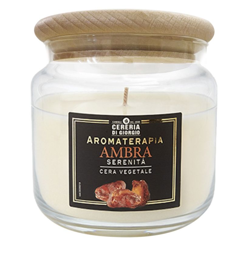 Candela Vegetale Vegana profumata in giara Aromaterapia - Ambra - 80 ORE