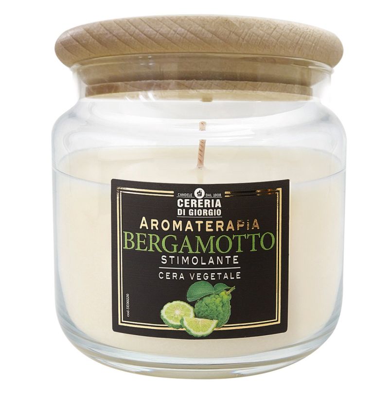 Candela Vegetale Vegana profumata in giara Aromaterapia - Bergamotto - 80 ORE