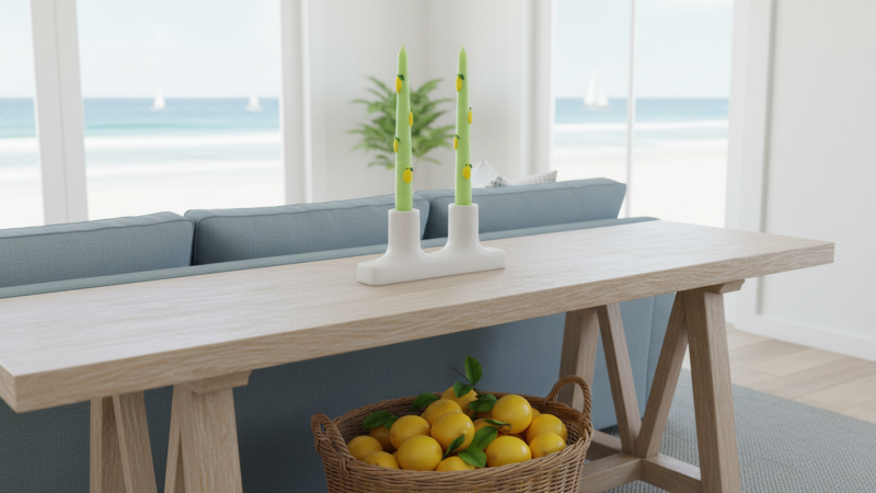 2 Candele Coniche con Limoni in cera  - Diametro 2,2 cm Altezza 25 cm - Colore Pistacchio