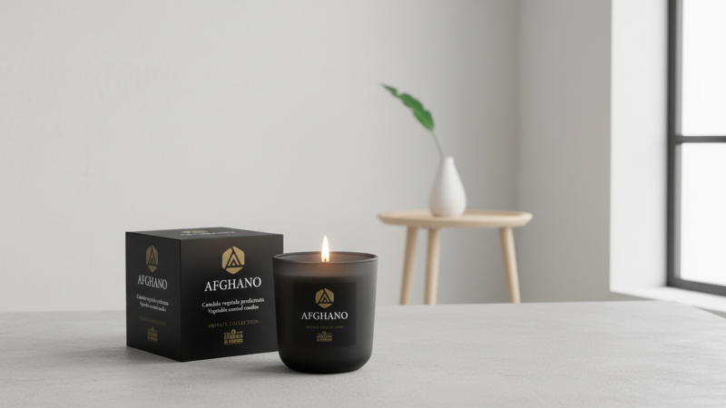 Candela Vegetale Vegana profumata in bicchiere Aromaterapia Black - Afghano- 44 ORE