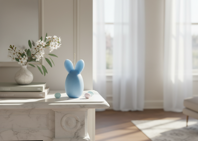 Candela a forma di Uovo con orecchie da coniglio - Dusty Blue