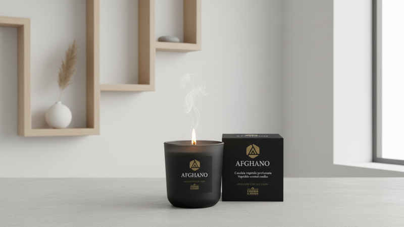 Candela Vegetale Vegana profumata in bicchiere Aromaterapia Black - Afghano- 44 ORE