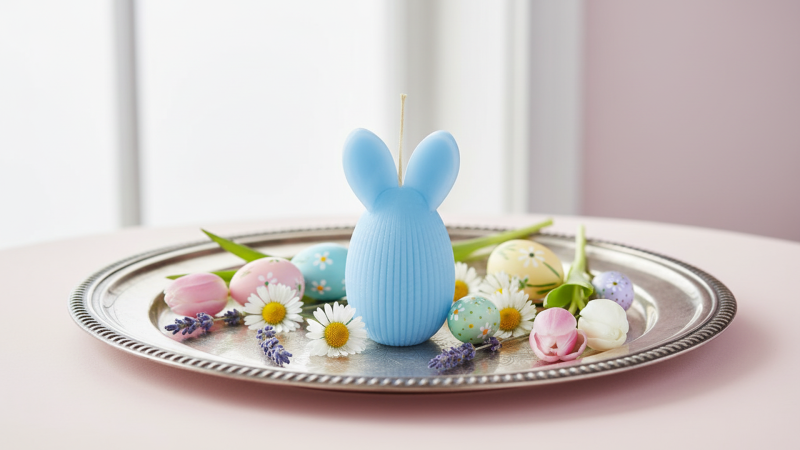 Candela a forma di Uovo con orecchie da coniglio - Dusty Blue