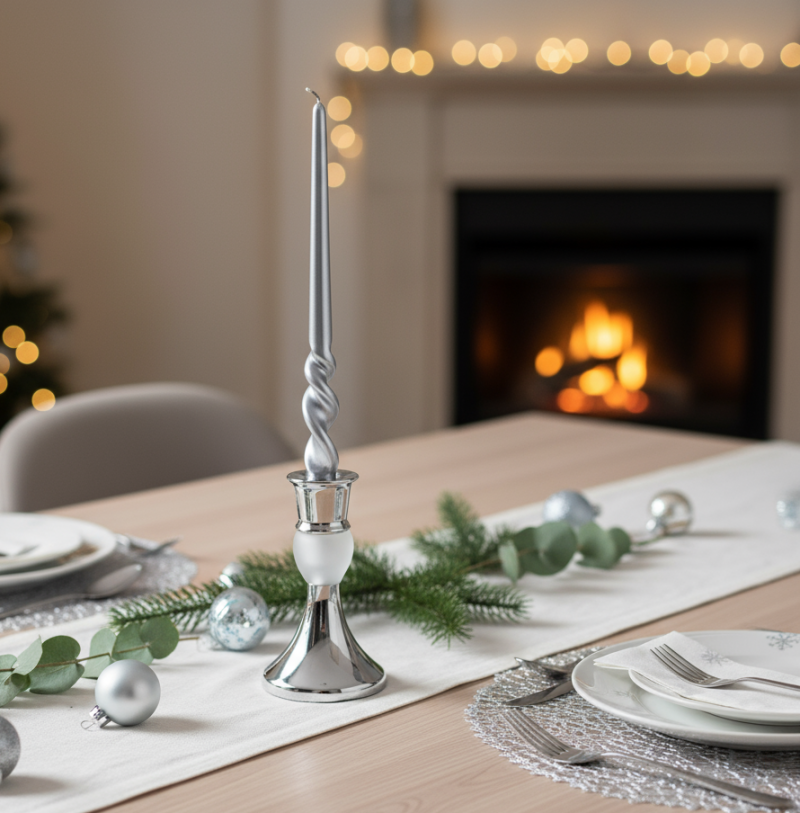Set 2 candele voluta laccate h 30 cm - Argento