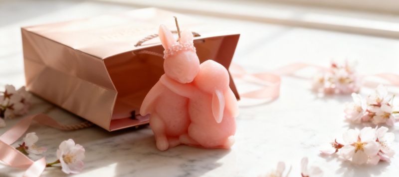 Candela a forma di coniglietti che si abbracciano - Colore Rosa Polvere  - Con sacchetto regalo