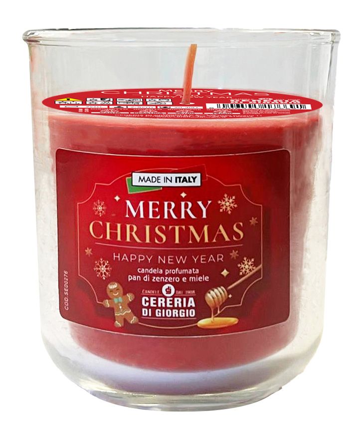 Candela in bicchiere diam. 8 cm h. 8,9 cm profumata al miele e pan di zenzero - Merry Christmas