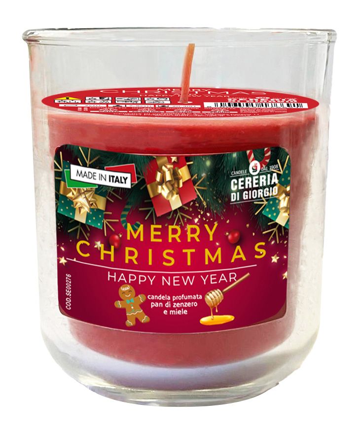 Candela in bicchiere diam. 8 cm h. 8,9 cm profumata al miele e pan di zenzero - Merry Christmas