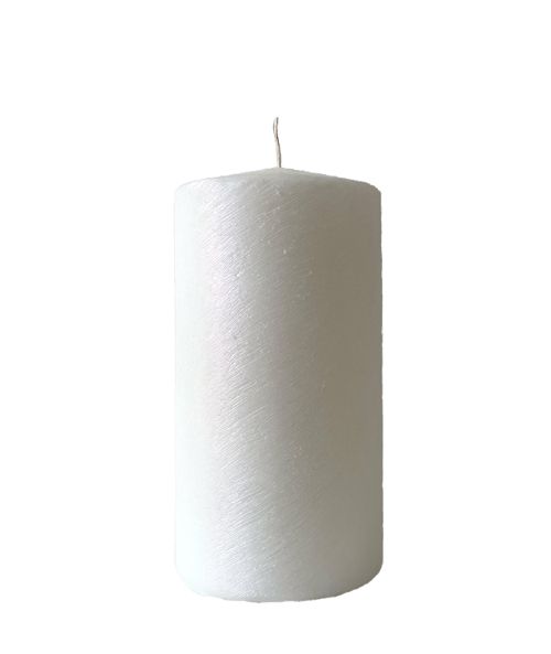 Cero graffiato metallizzato artigianale d.8 cm h.15 cm - Bianco perlato