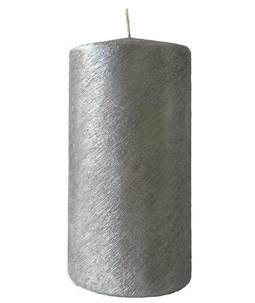 Cero graffiato metallizzato artigianale diametro 10 cm h.20 cm - Argento