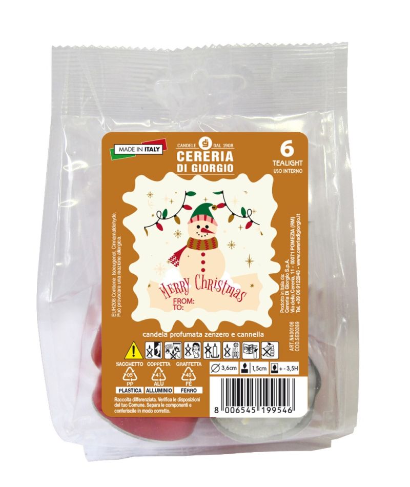 Confezione da 6 tealight alla cannella e  zenzero - Marry Christmas