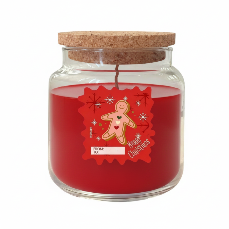 Candela in giara diam. 10 cm h. 11 cm profumata zenzero e cannella con coperchio in sughero- Merry Christmas