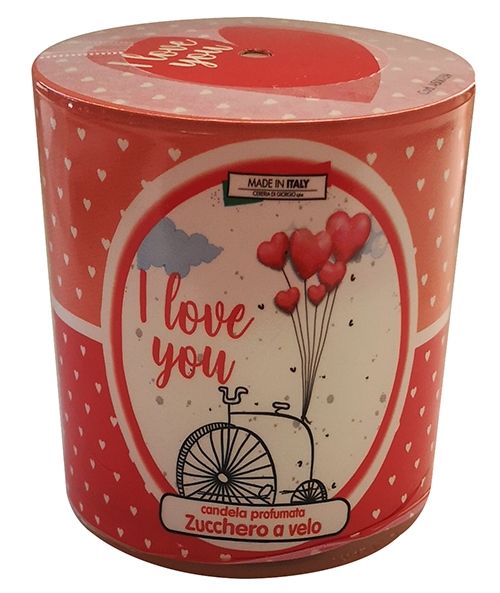 Candela in bicchiere profumata allo zucchero a velo Love You
