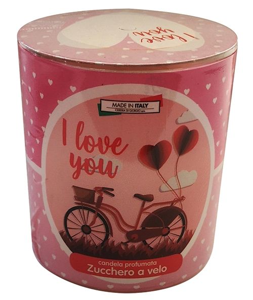 Candela in bicchiere profumata allo zucchero a velo Love You