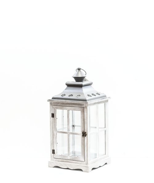 Lanterna in legno bianco, metallo e vetro - Grande